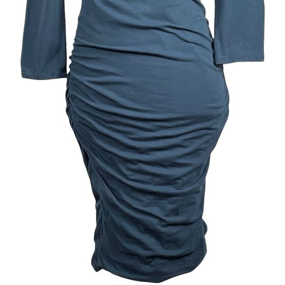 JAMES PERSE Double Shirred Skinny Dress Size 2 Medium Green 3/4 Sleeve EUC - Picture 6 of 16